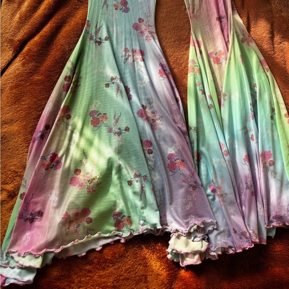 Sugar Thrillz Pastel Floral Mesh Bell Bottom Pants Fairycore Y2K - Picture 3 of 8